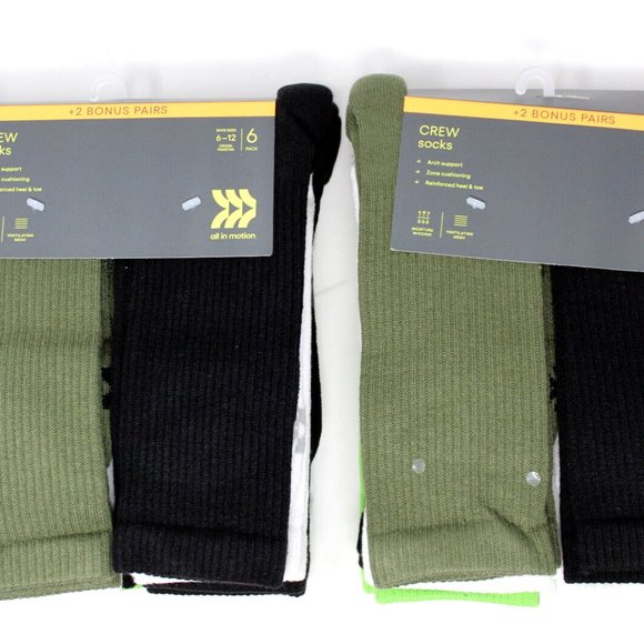 2pack All In Motion Men's Crew Socks 8 Pack size 6-12 (16 pairs in total) - Picture 4 of 12